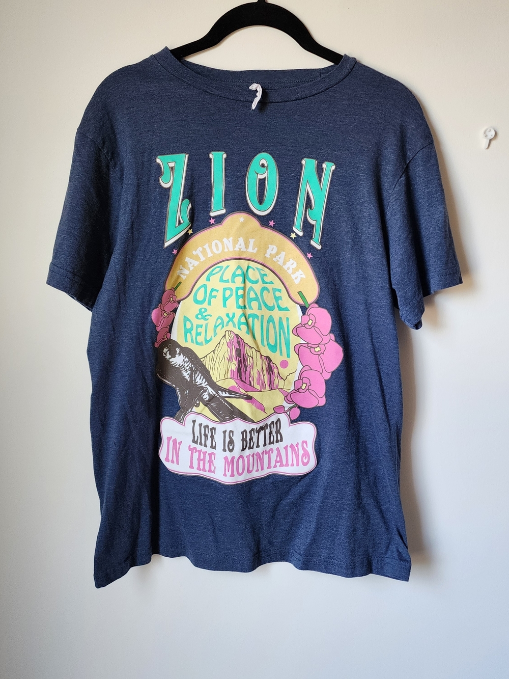 Zion National Park Graphic Tee - Navy with Teal & Pink